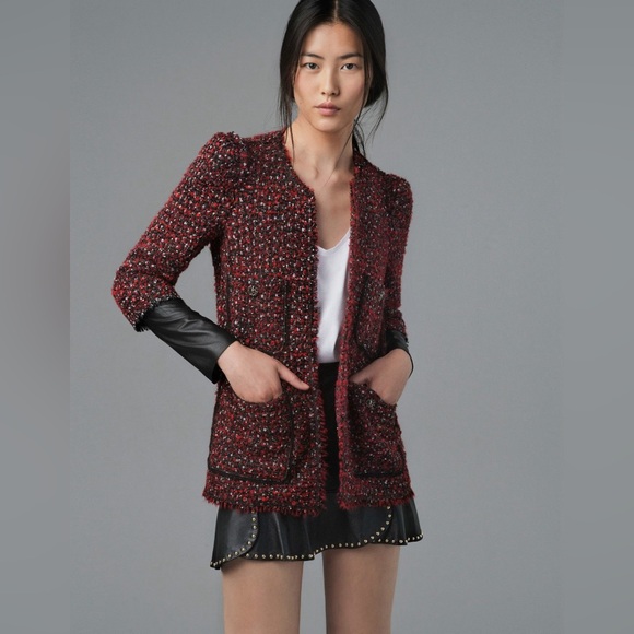 Zara Jackets & Blazers - Zara Tweed jacket with vegan leather sleeves